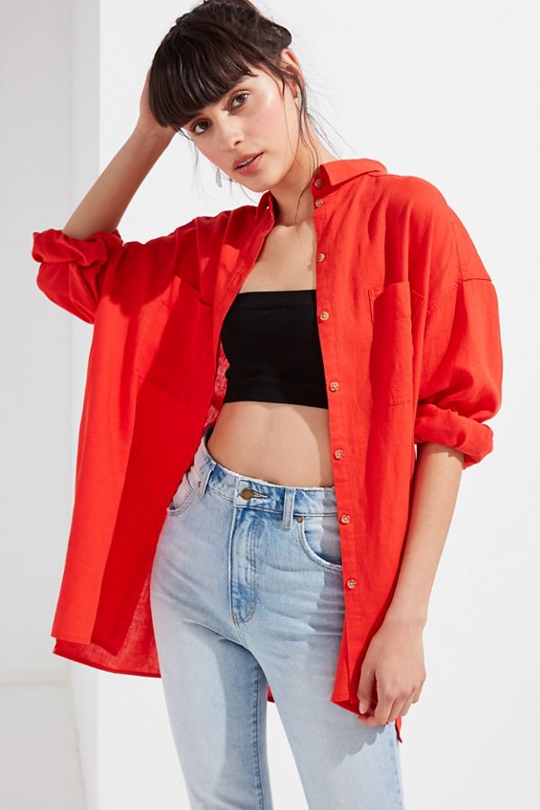 UO Gracie Oversized Linen ButtonDown Shirt Urban Outfitters