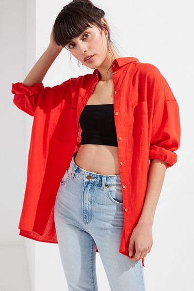 UO Gracie Oversized Linen Button-Down Shirt