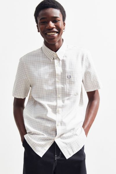Fred Perry Distorted Gingham Short Sleeve Button-Down Shirt | Urban ...