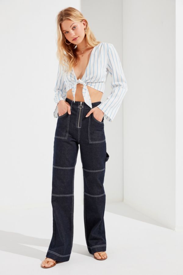 UO Tie-Front Striped Cropped Top | Urban Outfitters