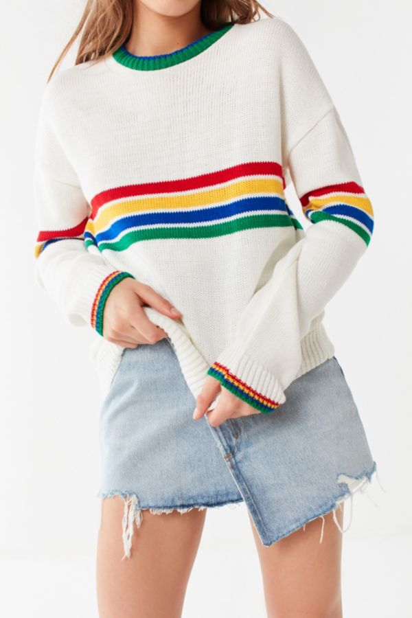 Slide View: 2: UO Bailey Rainbow Striped Sweater