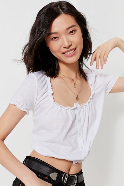 Truly Madly Deeply Button-Down Cropped Peasant Top