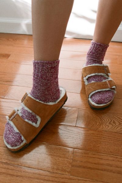 Shop Birkenstock Arizona Shearling Sandal In Mink, Women's At Urban Outfitters