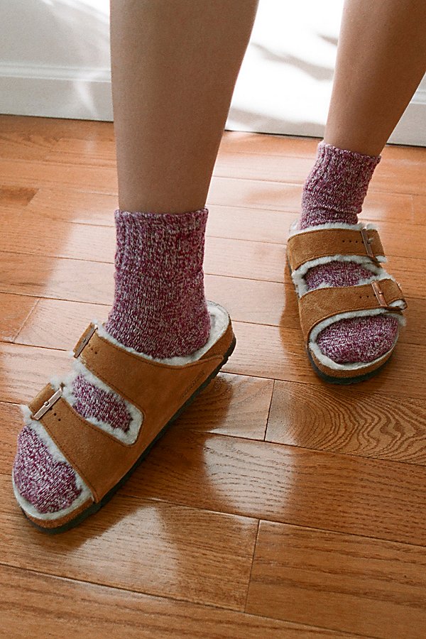 Shop Birkenstock Arizona Shearling Sandal In Mink, Women's At Urban Outfitters