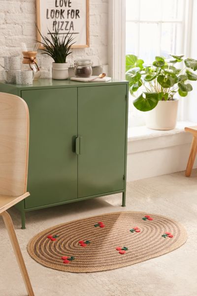 Embroidered Cherry Oval Rug