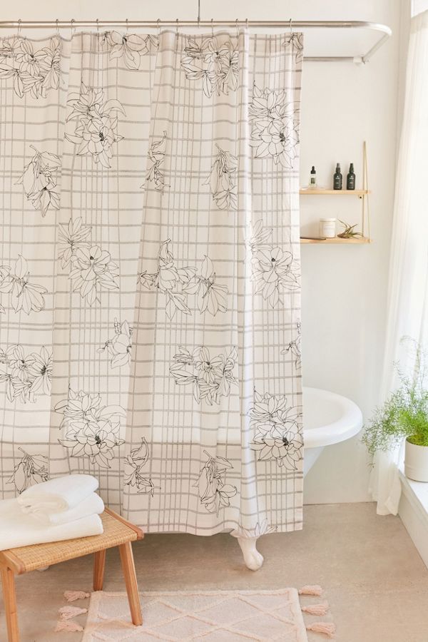 Slide View: 1: Magnolia Grid Shower Curtain