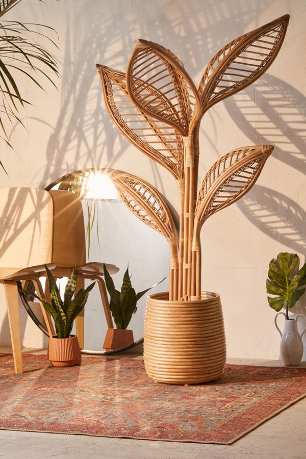 Slide View: 1: Elisa Rattan Potted Faux Plant