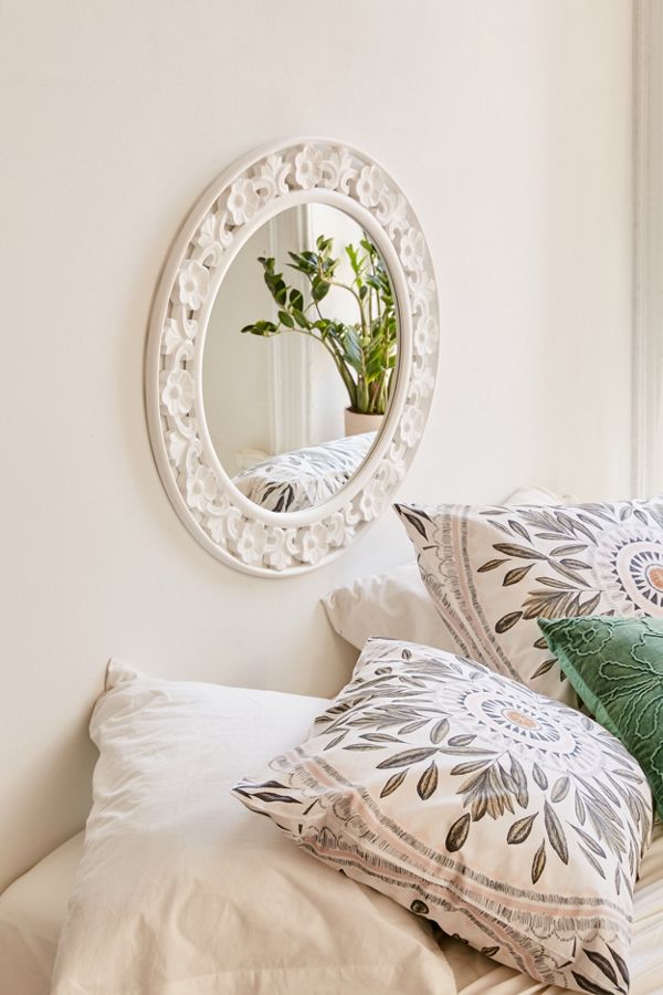 Slide View: 1: Keya Carved Floral Mirror