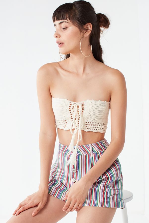 Slide View: 4: UO Lace-Up Crochet Bandeau Sweater