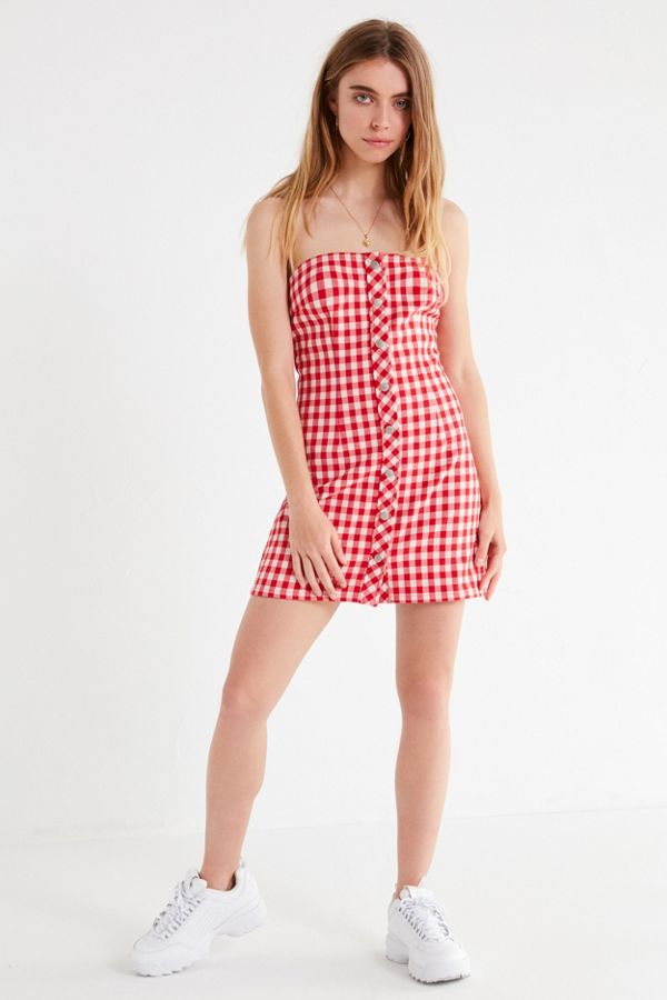 UO Strapless ButtonDown Gingham Dress Urban Outfitters