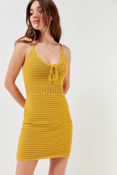 UO Tie-Front Crochet Mini Dress