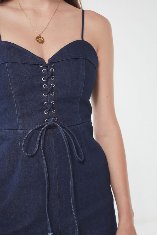 Slide View: 2: Lucca Couture Veronica Lace-Up Denim Jumpsuit