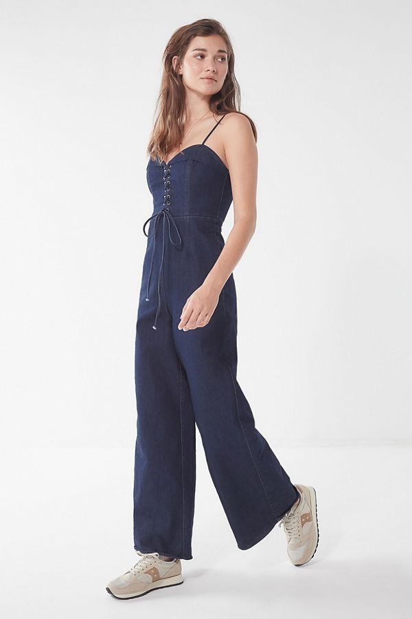 Lucca Couture Veronica Lace-Up Denim Jumpsuit | Urban Outfitters
