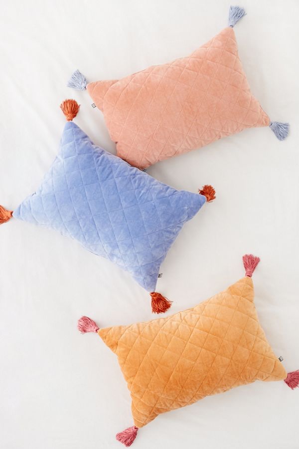 Slide View: 1: Quilted Velvet Tassel Bolster Pillow