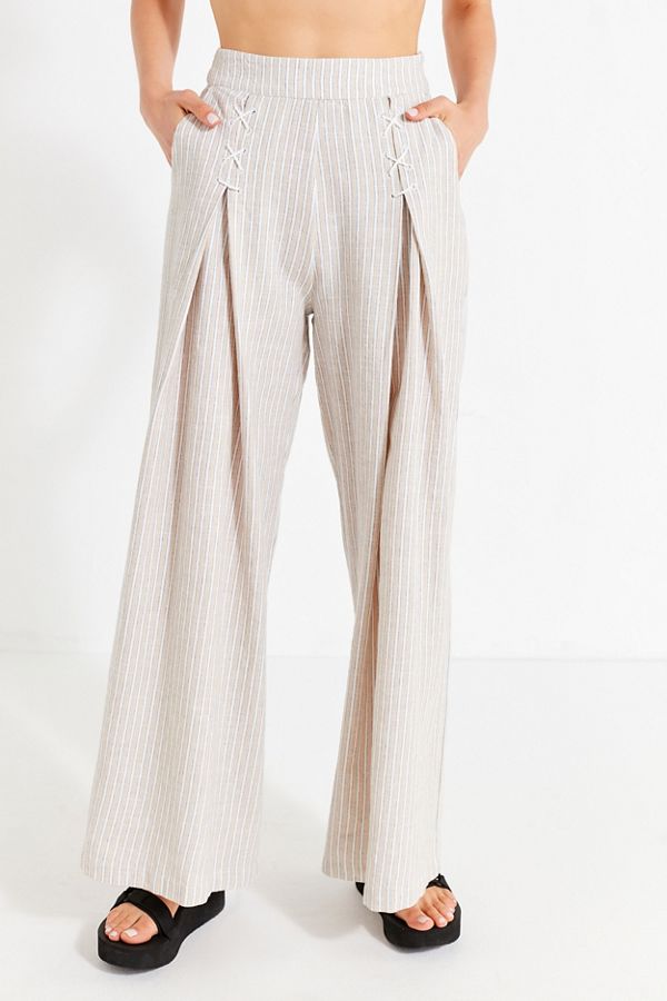 UO Lou Lace-Up Striped Wide-Leg Pant | Urban Outfitters