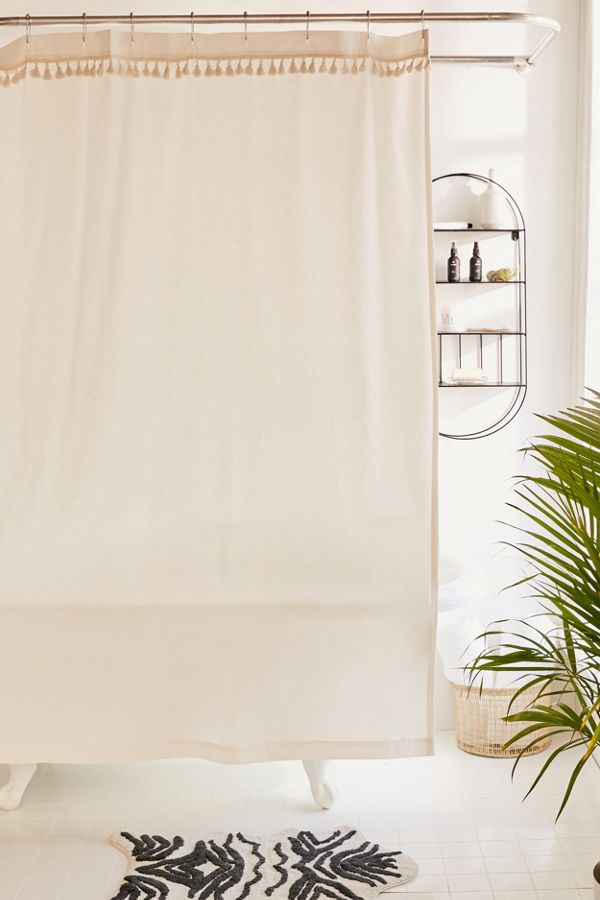 Slide View: 1: Washed Cotton Tassel Shower Curtain