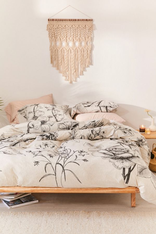 Slide View: 1: Makenna Etched Floral Jersey Duvet Cover