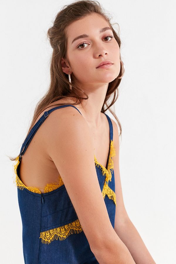 Eyeye Lace Denim Midi Slip Dress Urban Outfitters