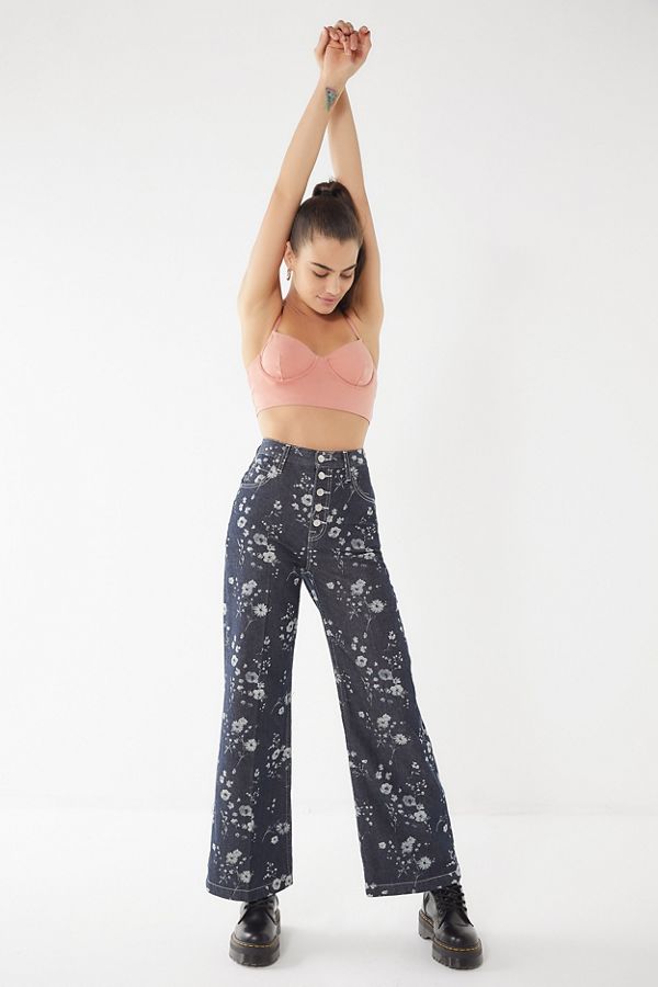 Slide View: 3: BDG Button Fly Floral Wide-Leg Jean