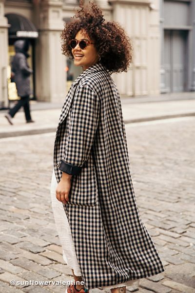UO Checkered Longline Overcoat