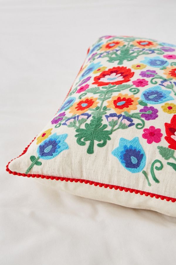 Slide View: 2: Embroidered Folk Floral Pillow