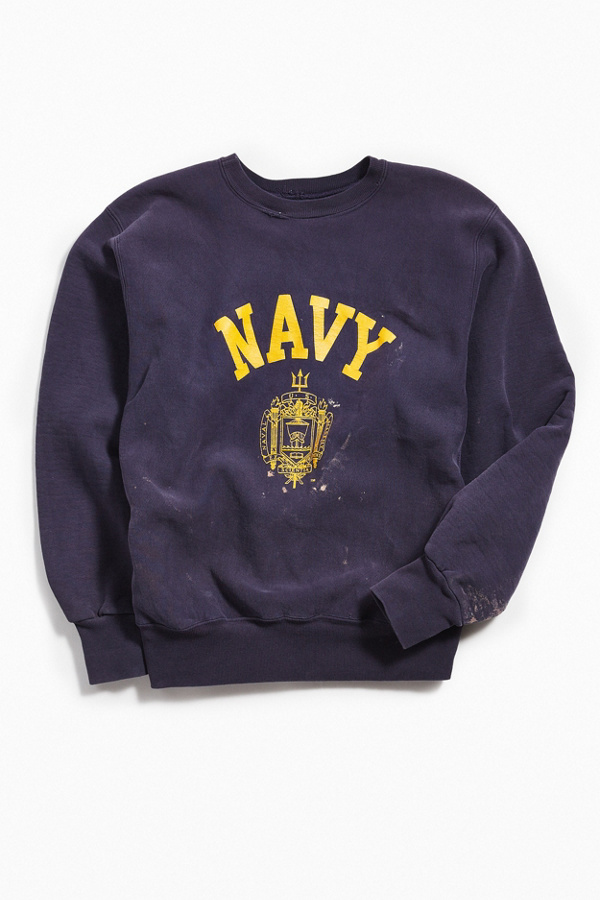 Vintage Navy Crew Neck Sweatshirt Urban Outfitters