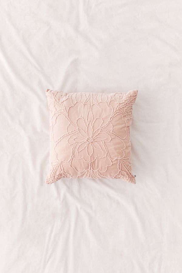 Slide View: 1: Jaya Floral Embroidered Velvet Throw Pillow