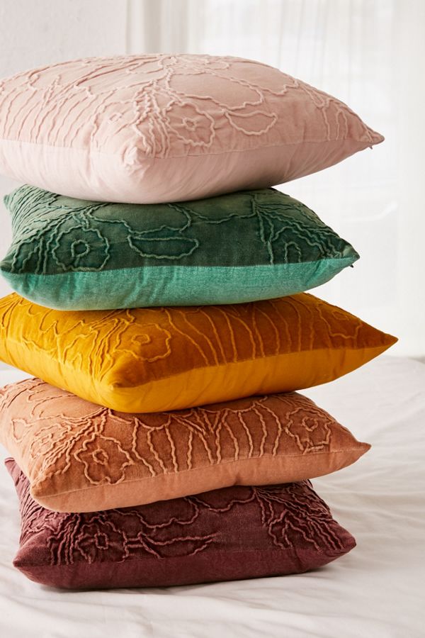 Slide View: 3: Jaya Floral Embroidered Velvet Throw Pillow