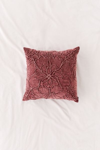 Jaya Floral Embroidered Velvet Throw Pillow