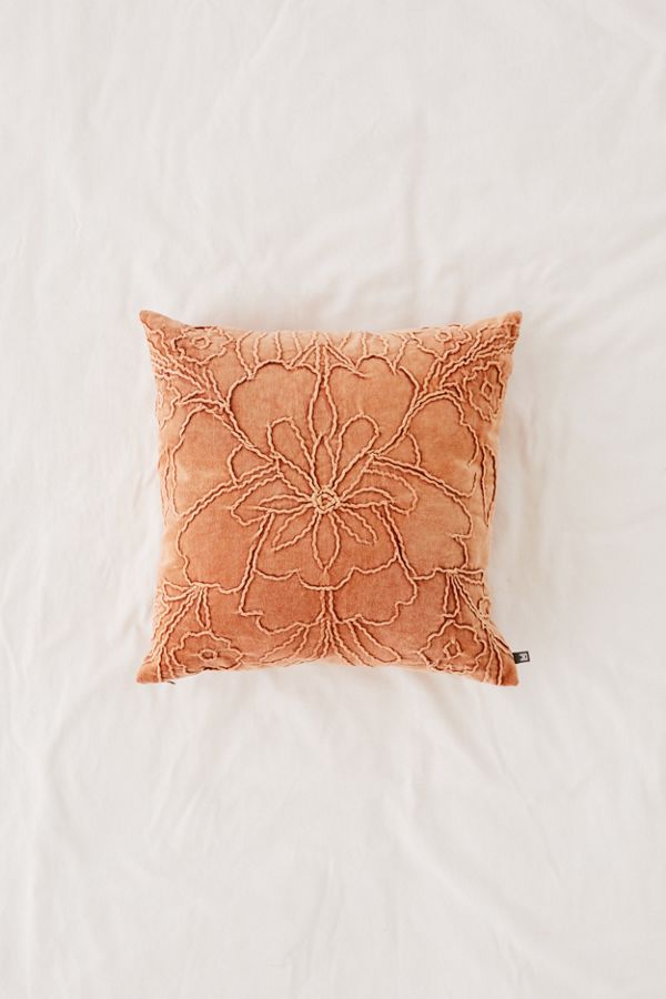 Slide View: 1: Jaya Floral Embroidered Velvet Throw Pillow