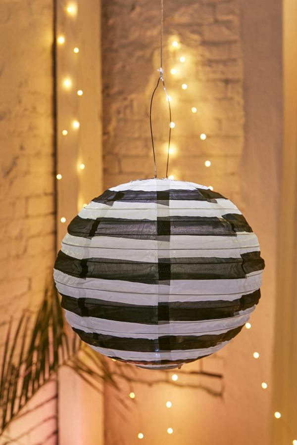 Slide View: 1: Sojiâ?¢ Black + White 14â? Striped Round Solar Lantern
