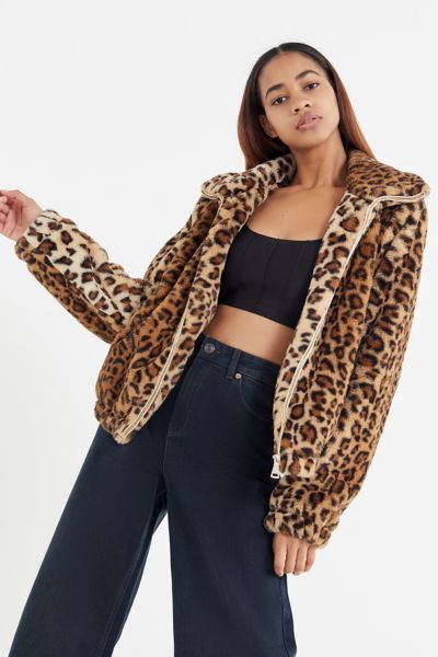 leopard print faux fur jacket