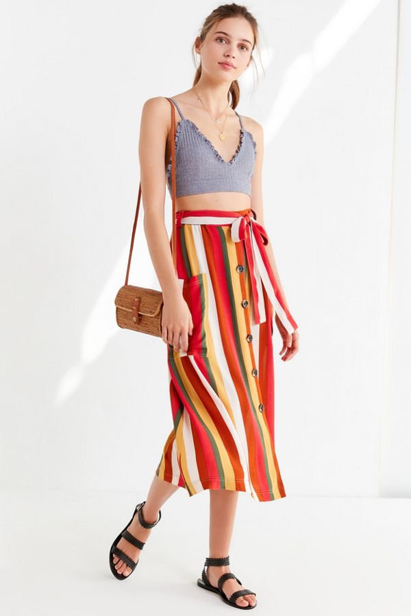 Slide View: 3: UO Striped Belted Midi Skirt