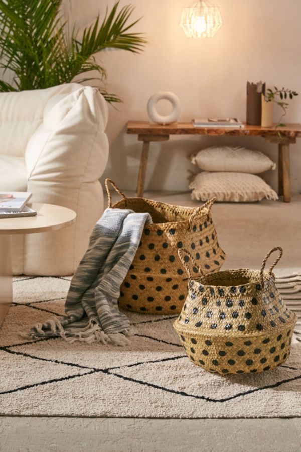 Polka Dot Wicker Basket Set Of 2 Urban Outfitters