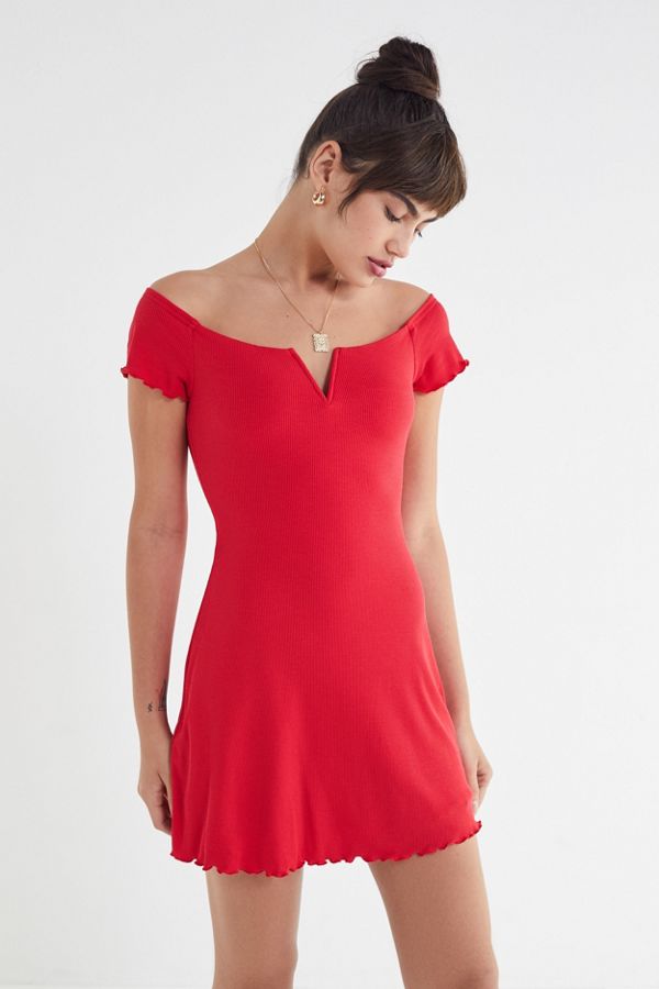 Slide View: 1: UO Nicki Off-The-Shoulder Notch Neck Mini Dress