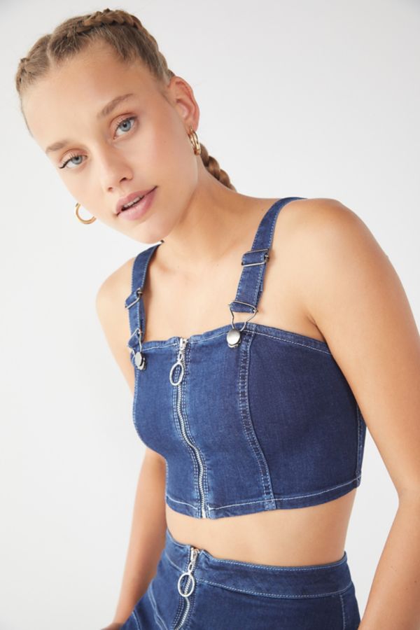 Uo Max Zip-front Denim Cropped Top 