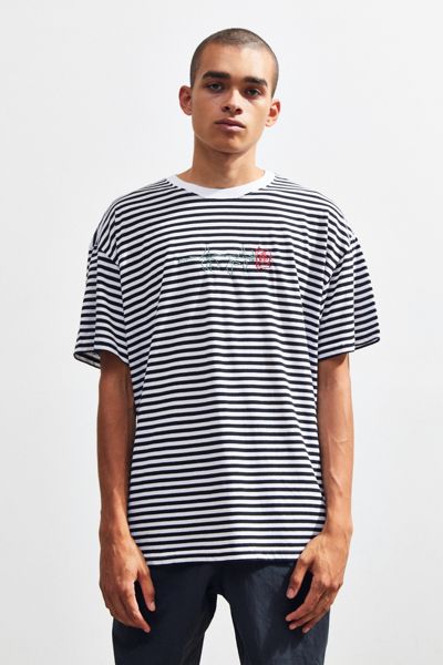 UO Stripe Embroidered Rose Tee
