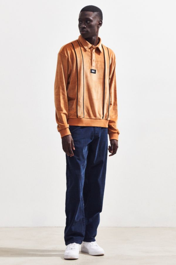 Lazy Oaf Velour Stripe Long Sleeve Polo Shirt | Urban Outfitters
