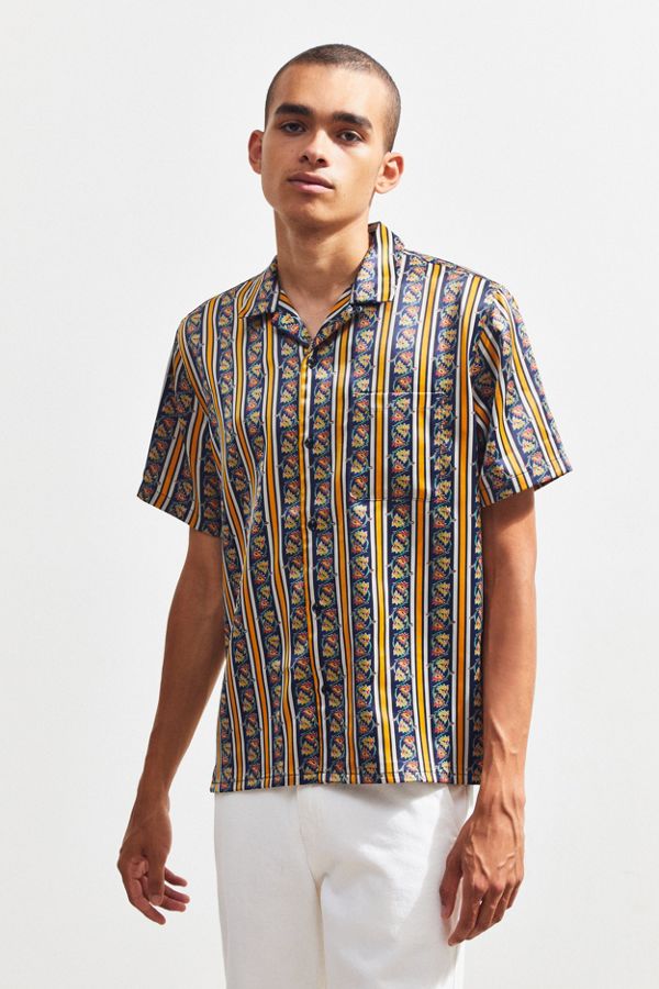 UO Liam Floral Satin Short Sleeve Button-Down Shirt | Urban Outfitters