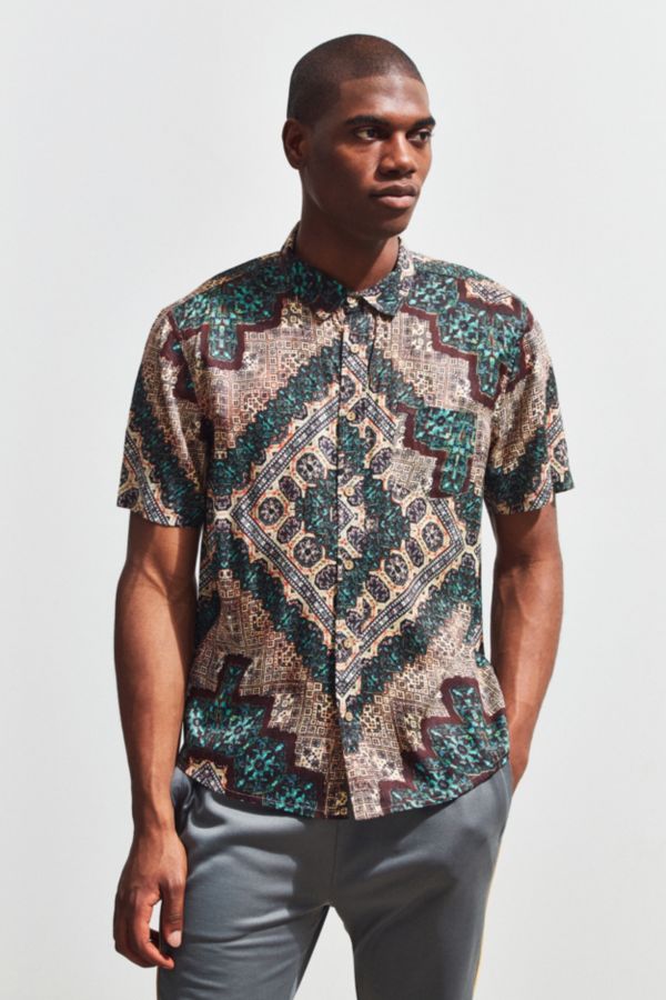 Raga Man Bandana Voile Short Sleeve Button-Down Shirt | Urban Outfitters