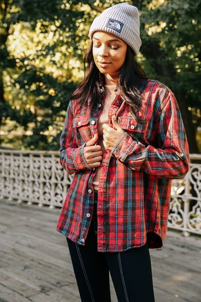 Urban Renewal Remade Acid Wash Button-Down Flannel Shirt