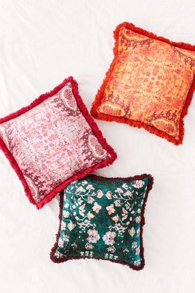 Printed Velvet Fringe Throw Pillow