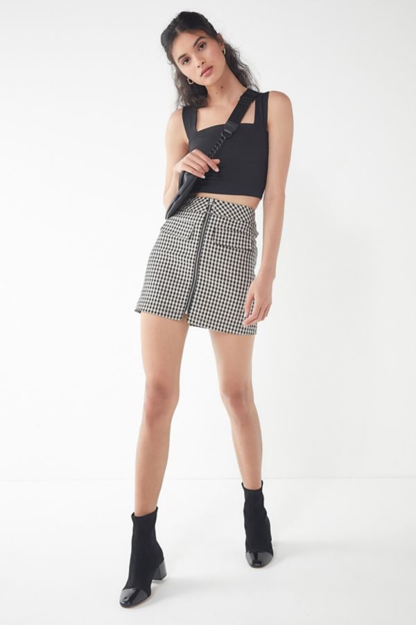 UO Marsha Gingham Zip-Front Mini Skirt | Urban Outfitters