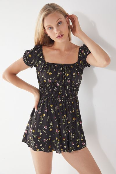 UO Sophia Floral Smocked Romper