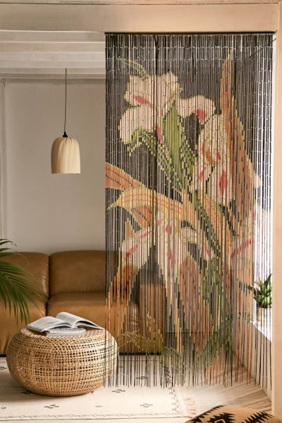 Urban Outfitters Iris Bamboo Beaded Curtain In Black Multi
