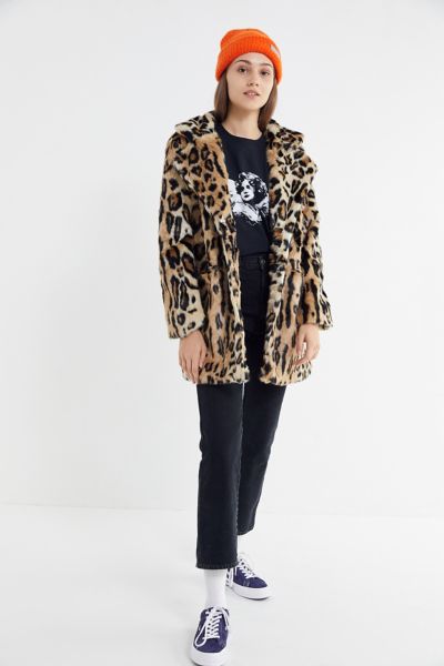 Apparis Margot Leopard Print Faux Fur Coat | Urban Outfitters