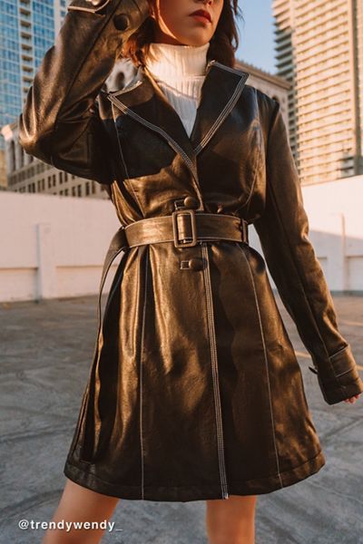 UO Irina Faux Leather Trench Coat