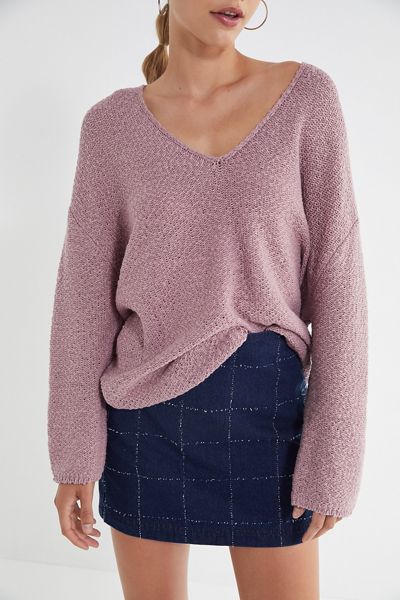 UO Coconut Reversible V-Neck Tunic Sweater