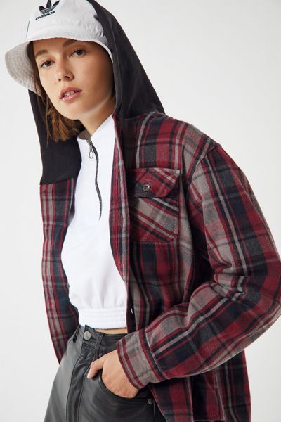 Urban Renewal Remade Plaid Flannel Hooded Button-Down Shirt