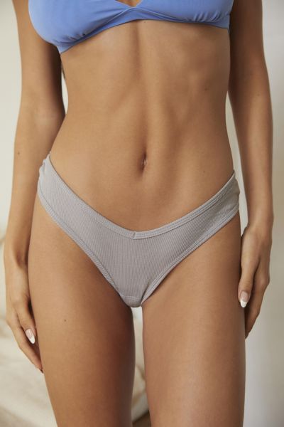 Out From Under Ribbed V Thong In Light Grey